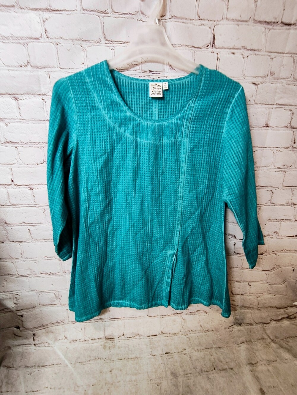 Parsley and Sage Teal Front Slit Tunic Peasant Top M